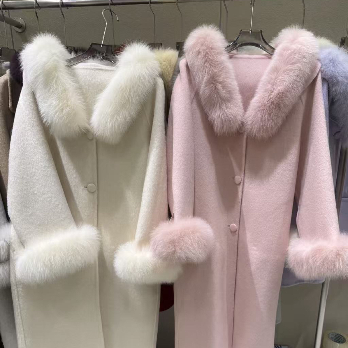 冬季可拆卸狐狸毛领双面羊毛大衣长款气质百搭