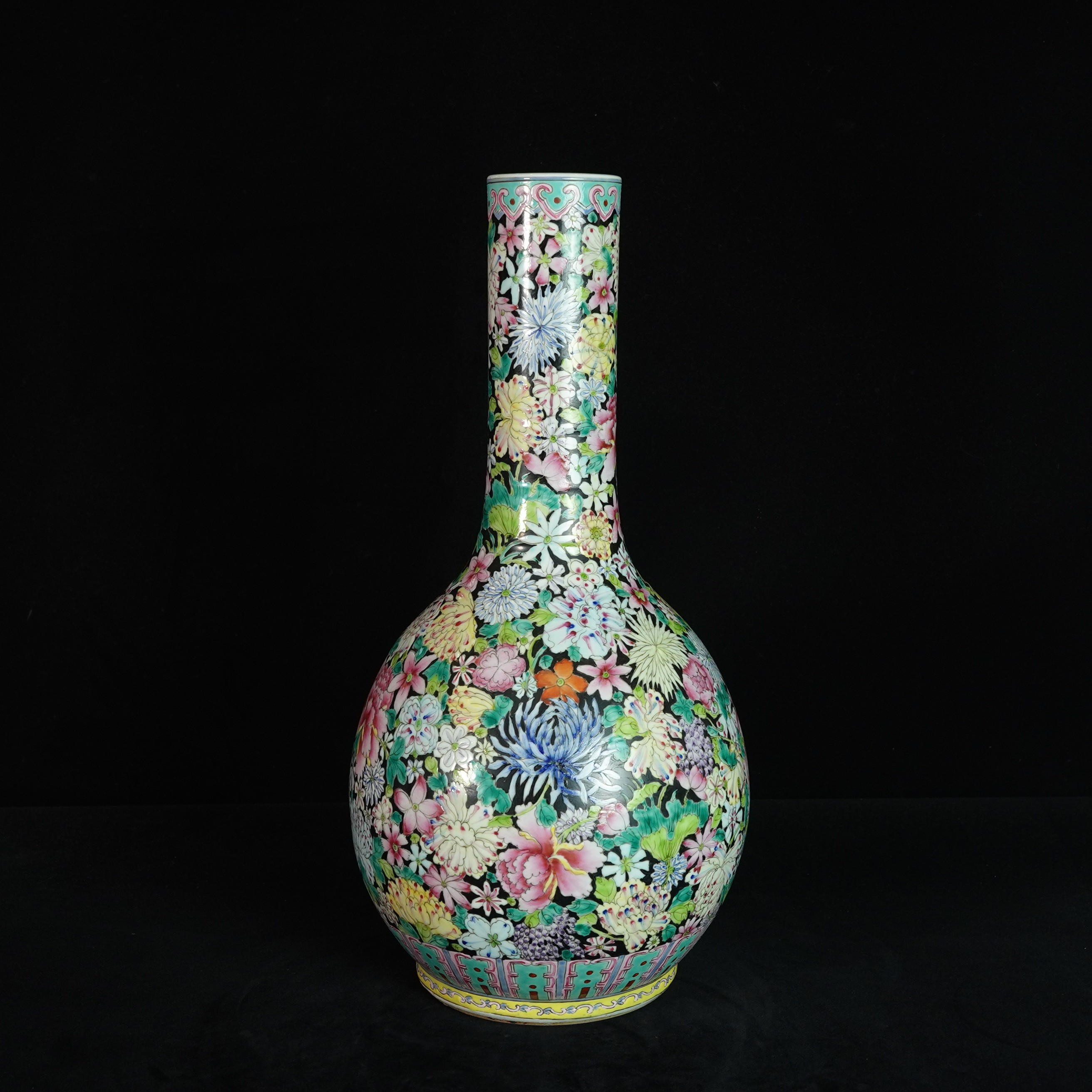 LYM250217002【十竹斋】民国百花不落地长颈瓶