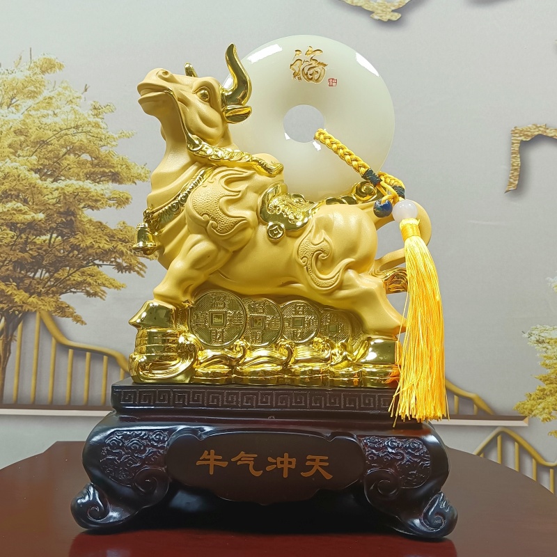 牛气冲天绒沙金生肖牛摆件高档客厅办公室装饰品开业乔迁礼品