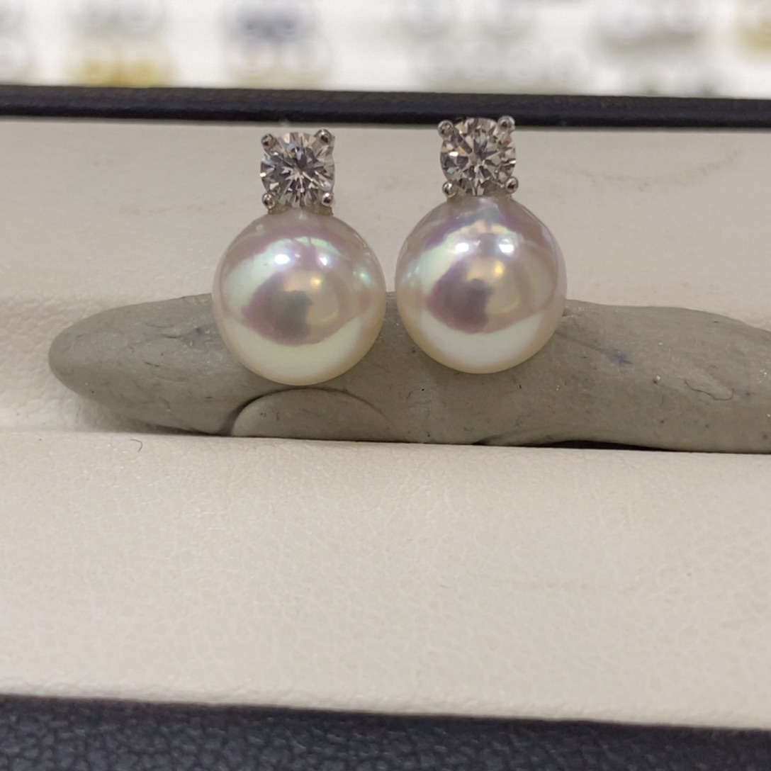 银S925镶嵌耳饰海水珍珠极光天女耳饰7.5-8m m