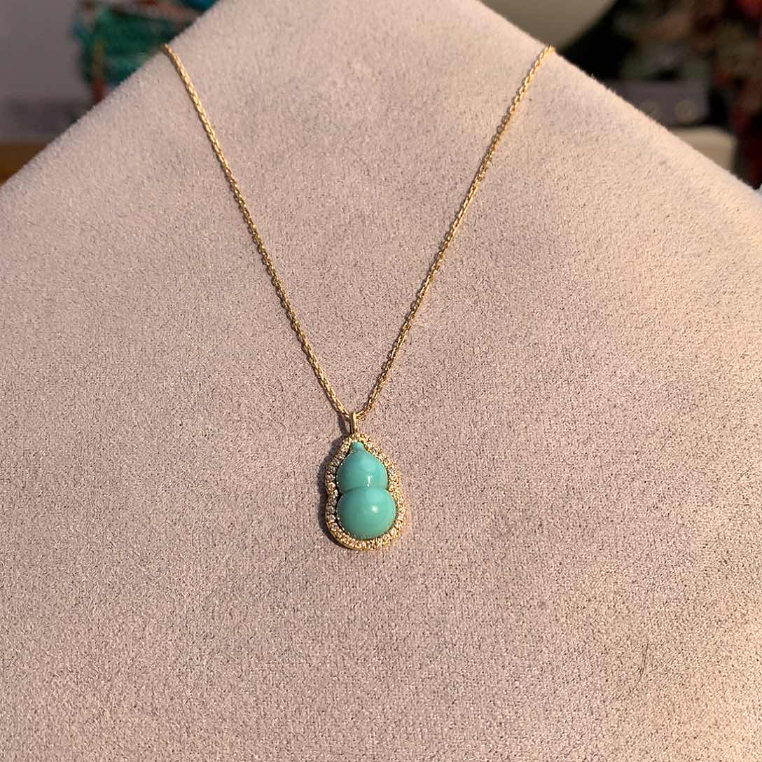 18K金镶嵌绿松石葫芦项链