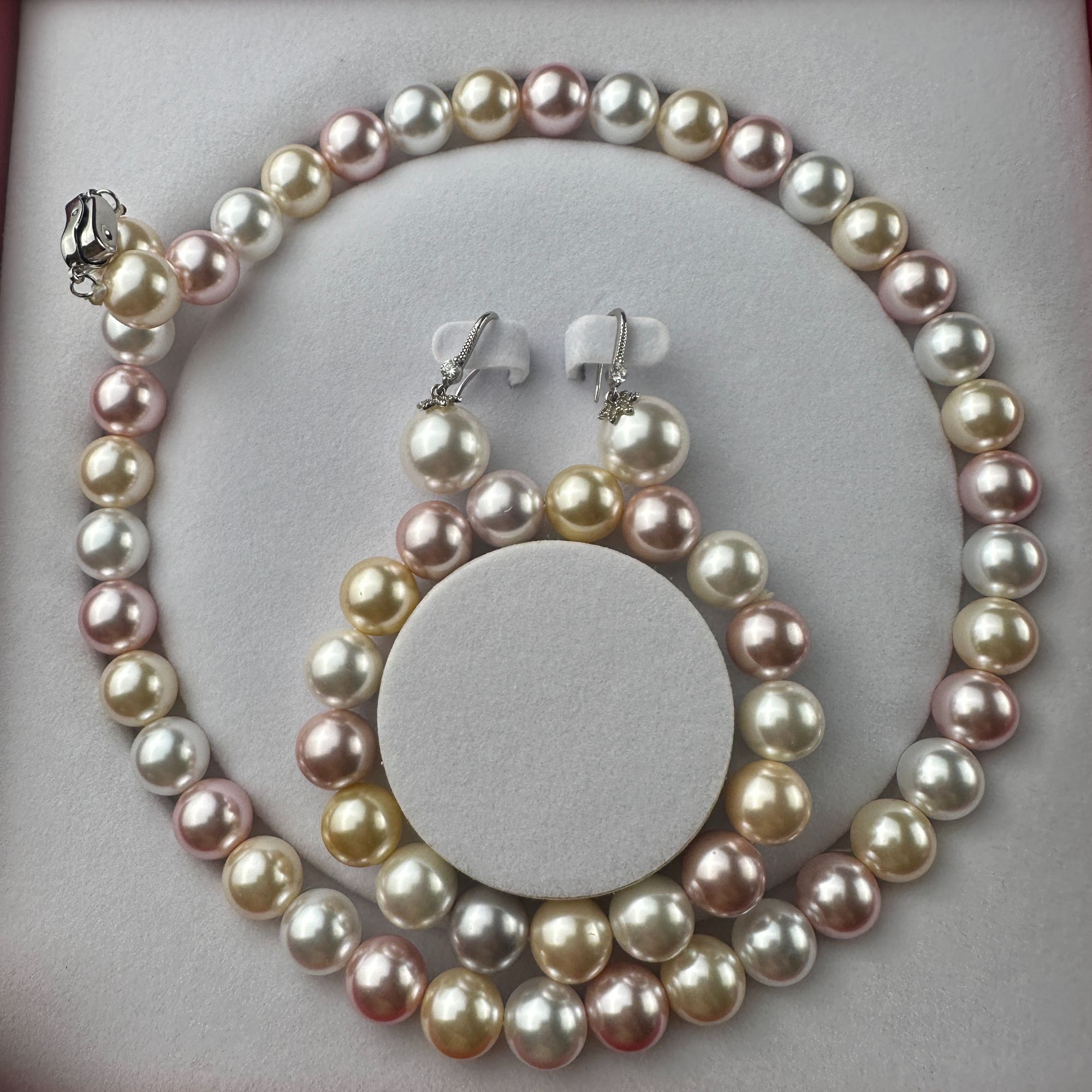 坠链均925银贝壳 贝壳项链s925银元宝扣天女幻彩12mm豪华三件套