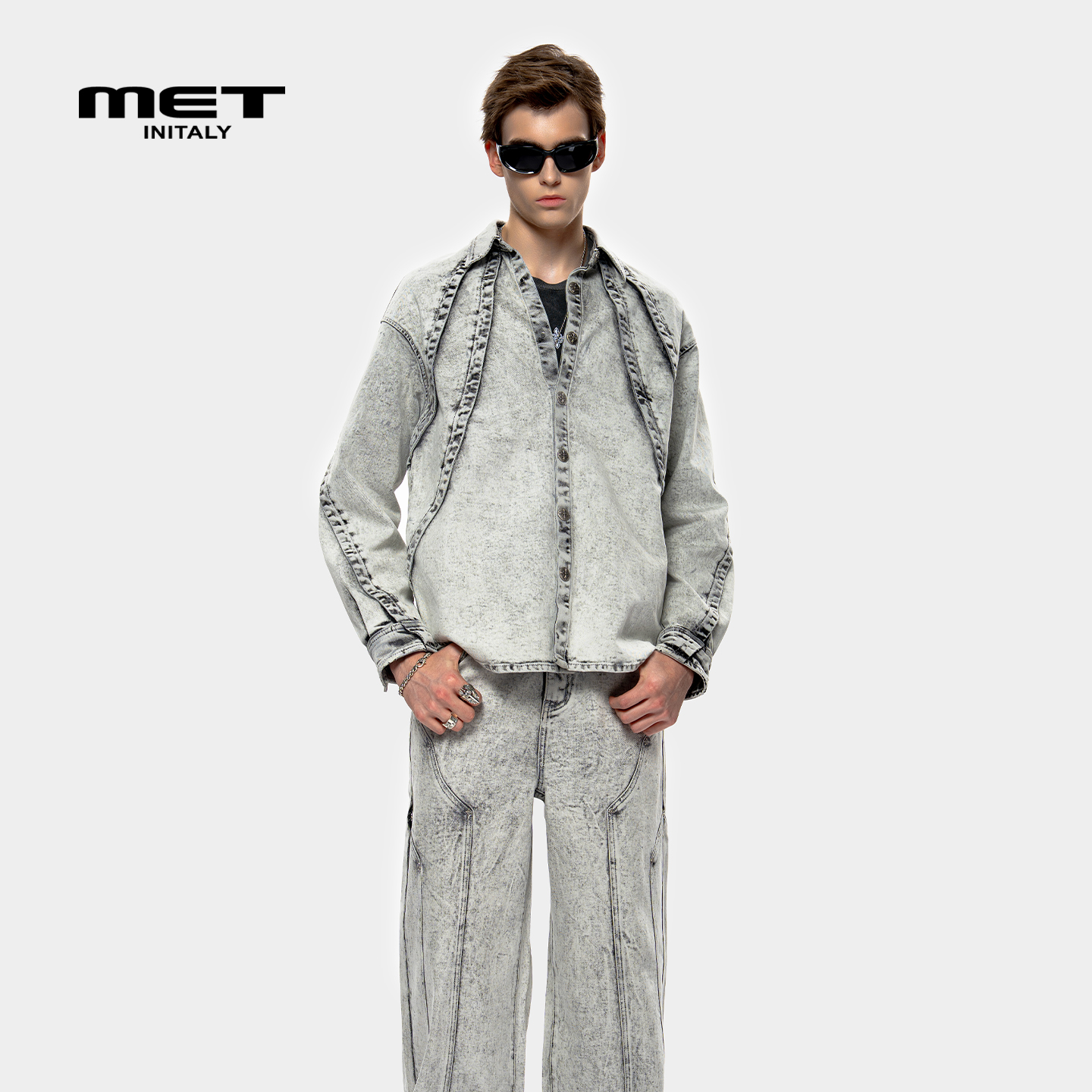 MET initaly麦特美式复古休闲牛仔衬衫男2025秋季新款休闲百搭