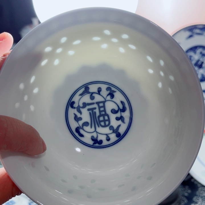 青花玲珑5寸饭碗福字
