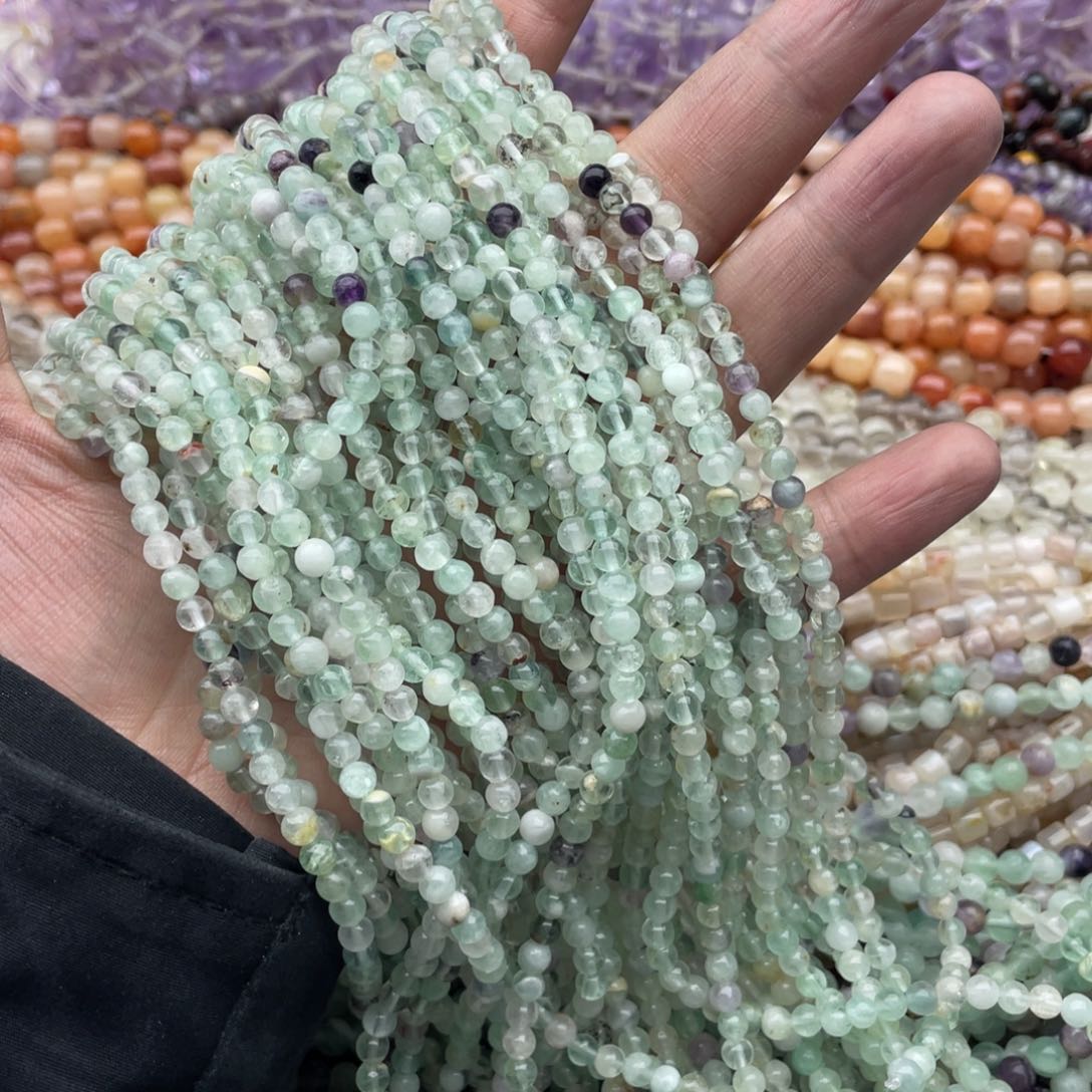 玛瑙/玉髓珠宝半成品未镶嵌一条装4mm带紫绿莹圆珠