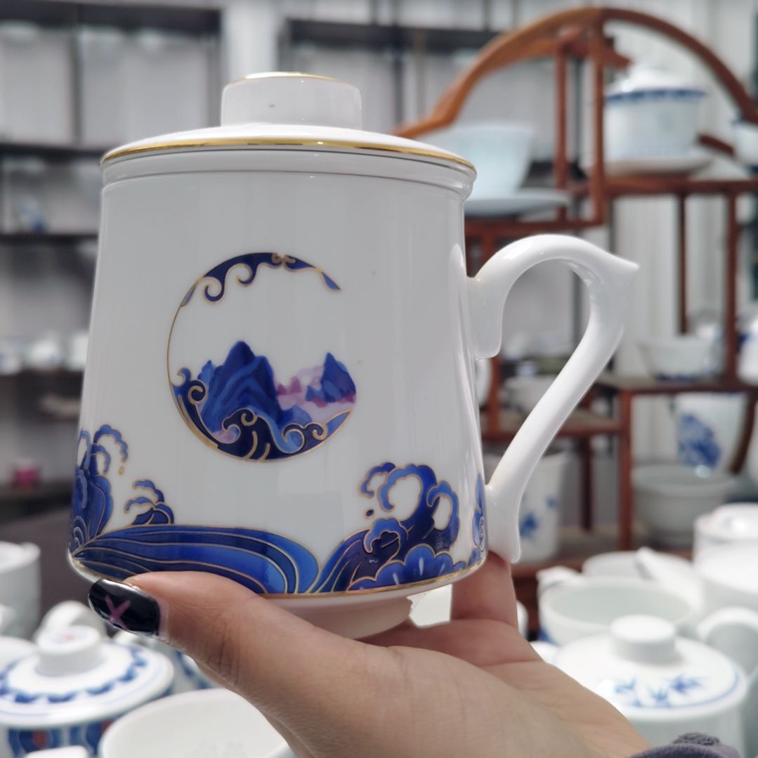 陶瓷鱼跃龙门茶漏杯三件套一套