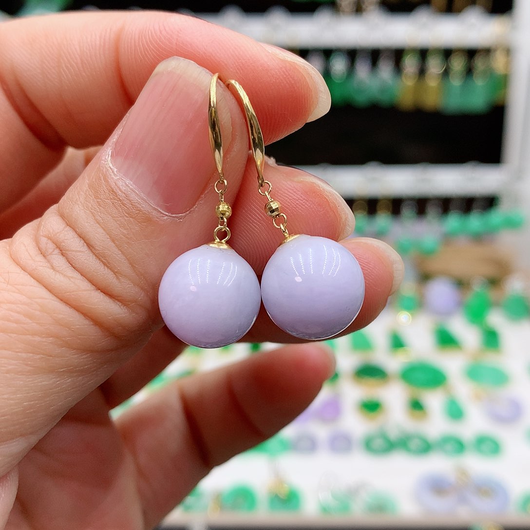 翡翠耳饰18K金镶嵌的