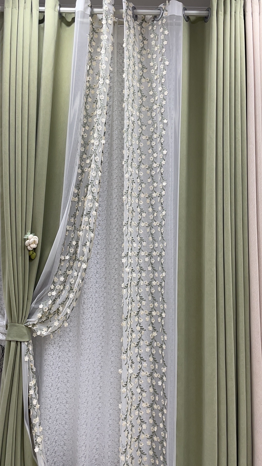 25新款法式蕾丝刺绣花边窗帘立边珍珠单层纱布帘加厚高端设计遮光