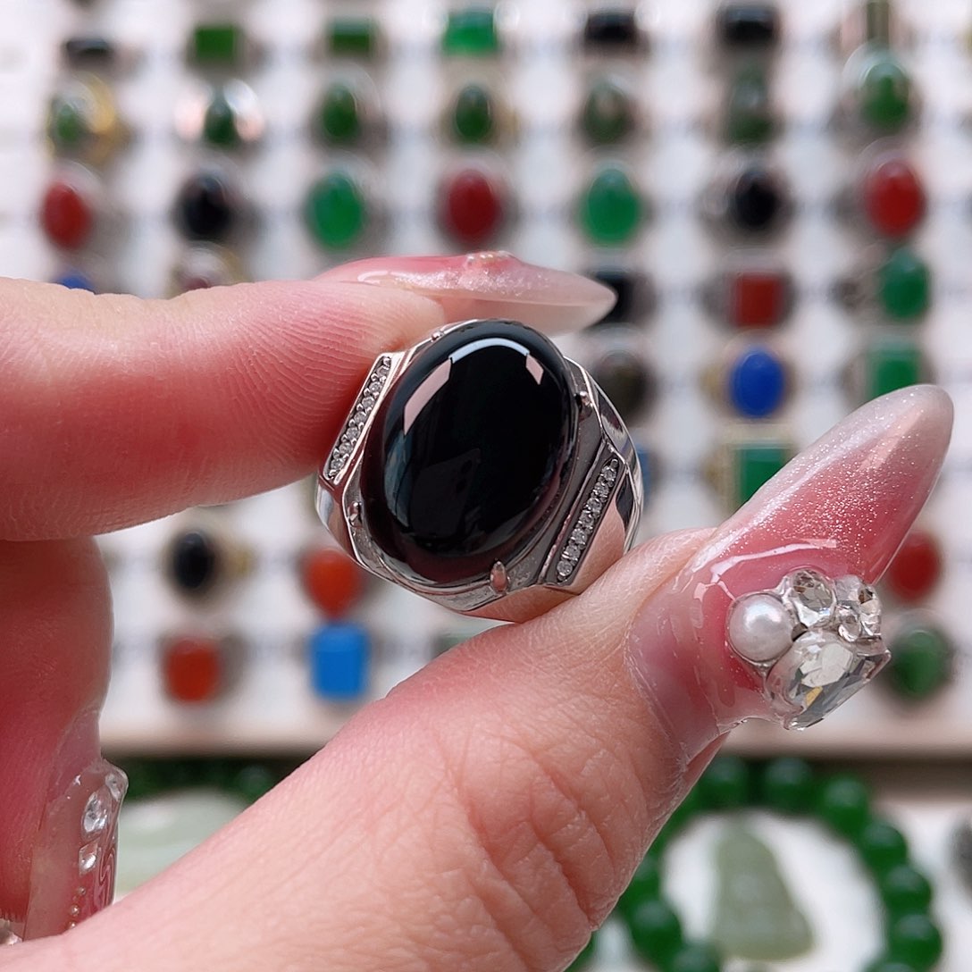 玛瑙/玉髓戒指银S925镶嵌