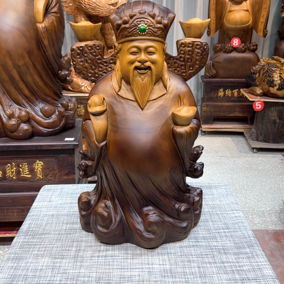 香樟木春***水香樟木实木根雕摆件财神