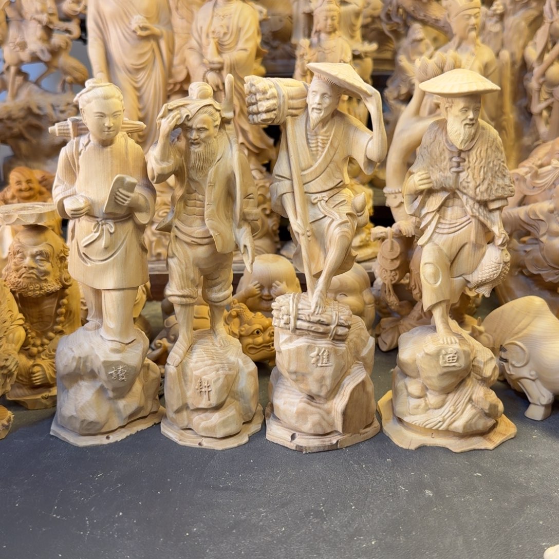 简***8黄杨木小叶黄杨木渔樵耕读一套