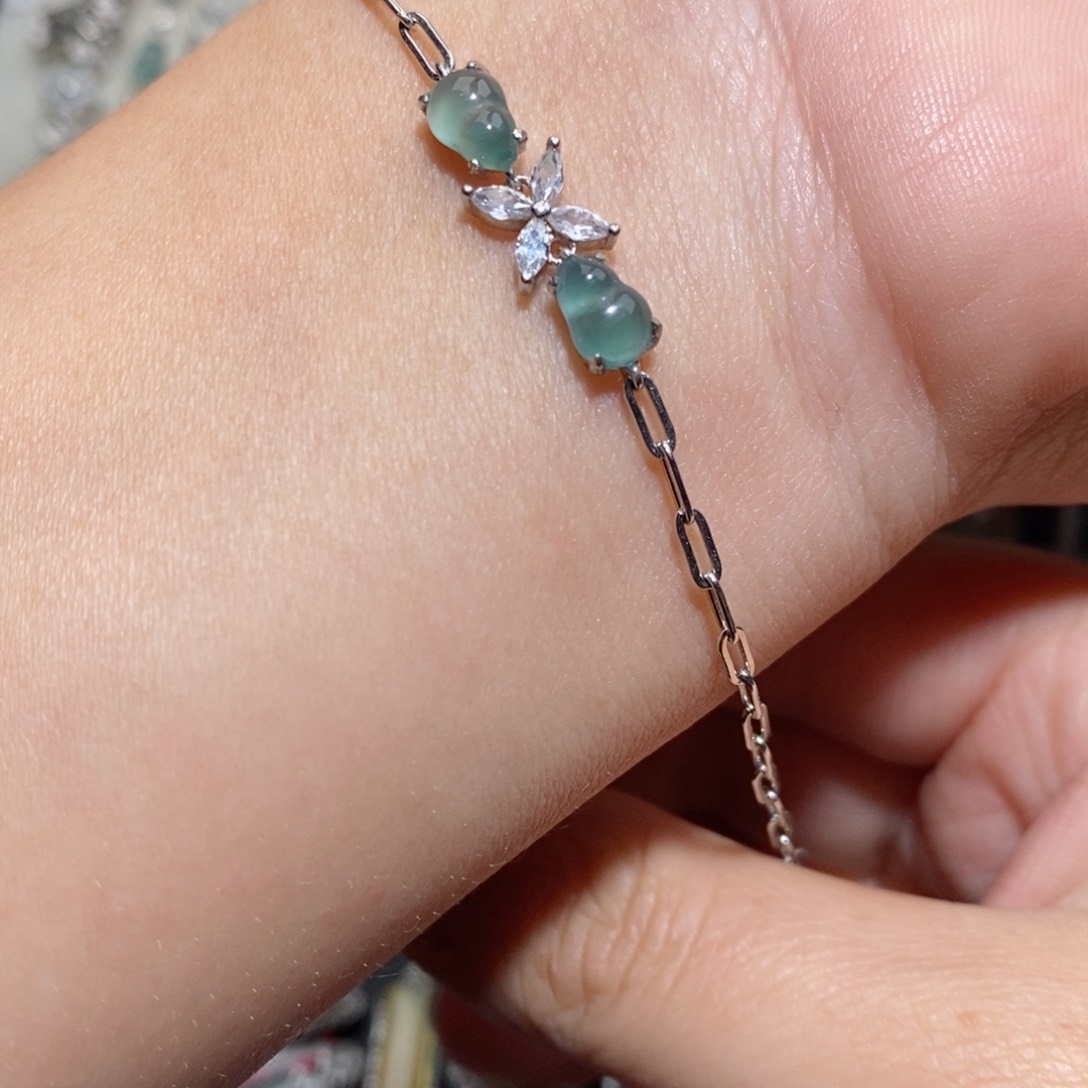 翡翠手链银S925镶嵌h hi o