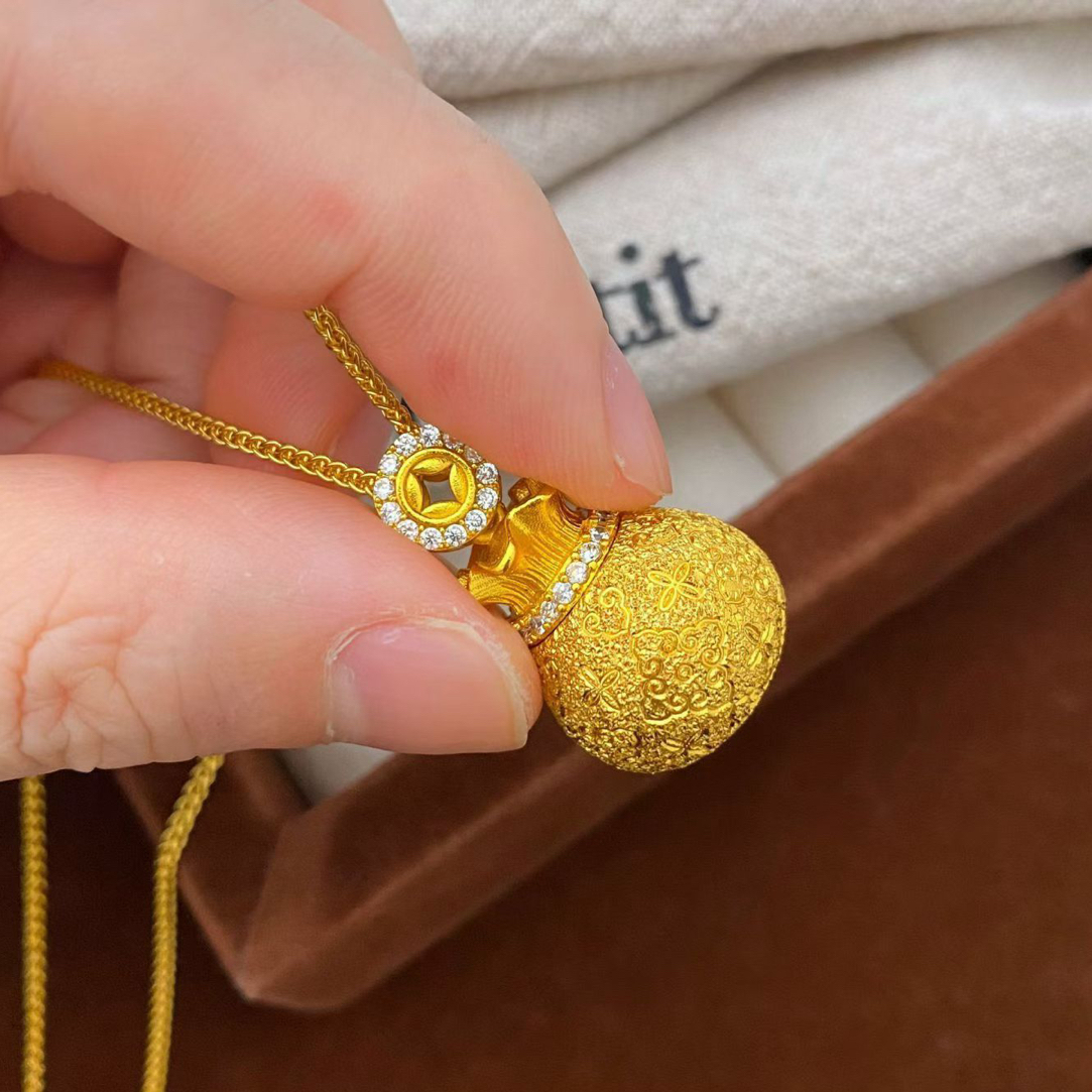 合金吊坠 精工钱袋子花丝可打开钱到家吊坠