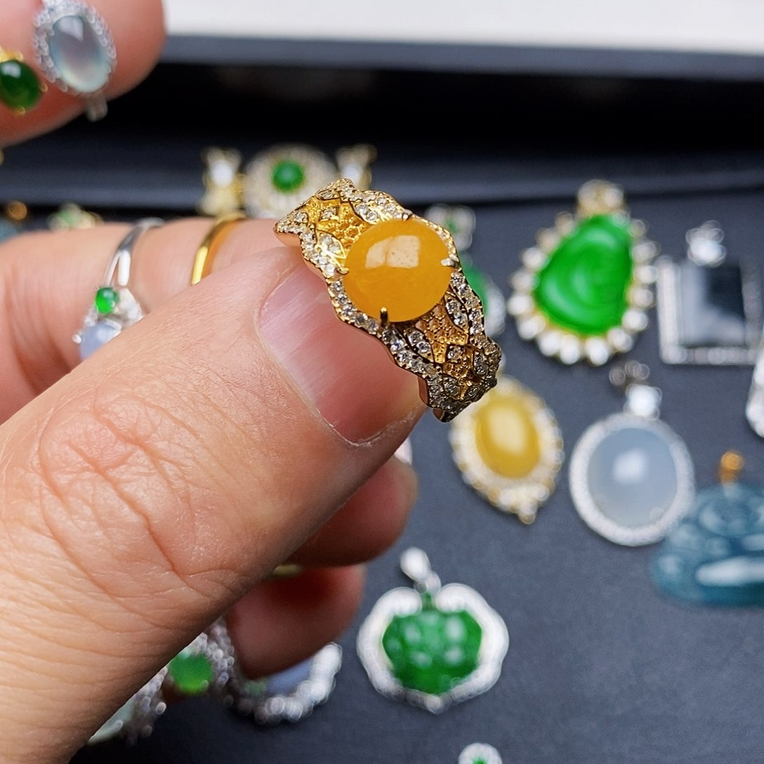 翡翠戒指银S925镶嵌戒指