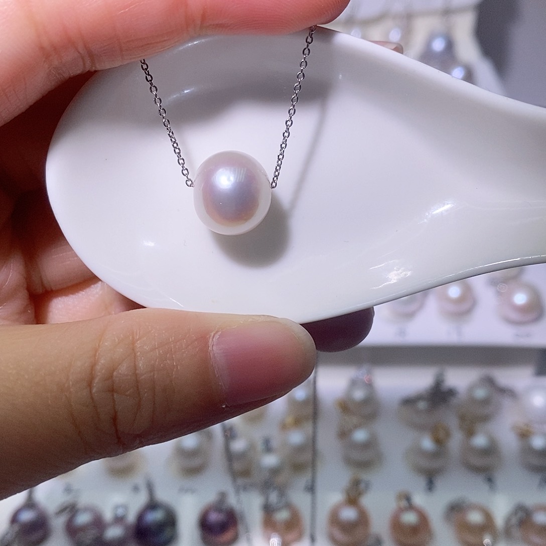 淡水珍珠吊坠(赠链)银S925镶嵌尺寸11/12路路通