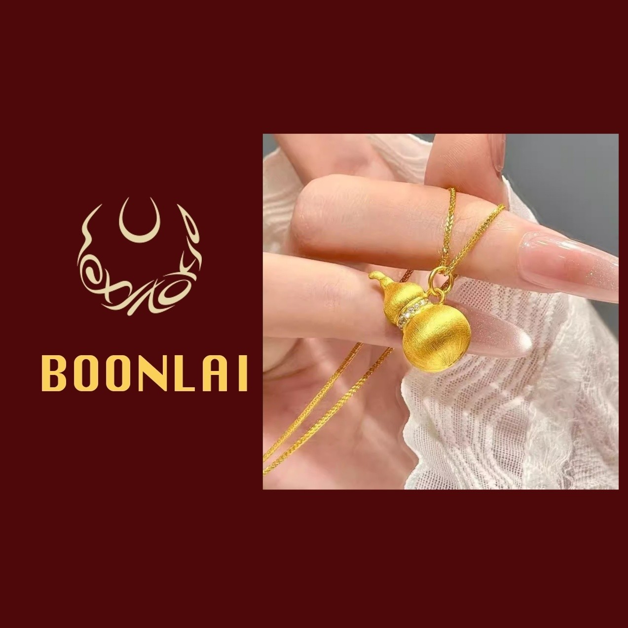 铜合金项链 【满七免一】Boonlai 金属拉丝镶钻立体葫芦项链1437