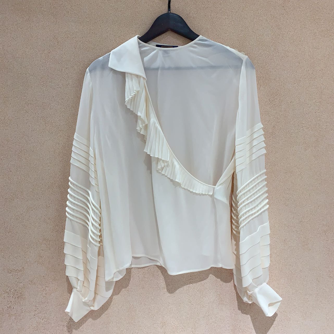 99新 LouisVuitton/路易威登 蔚蓝/米白色 荷叶衬衫 36码