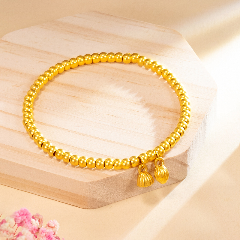 黄金两世欢手串卡5mm女款足金999古法小金珠莲蓬手链礼物送女友