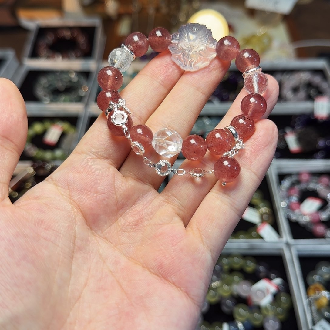 水晶手链合金榕****光草莓晶天然水晶手串
