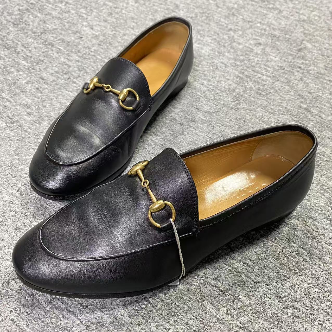 95新 GUCCI/古驰 36码 /米亚女鞋 黑色金标马衔扣休闲乐福鞋 1765