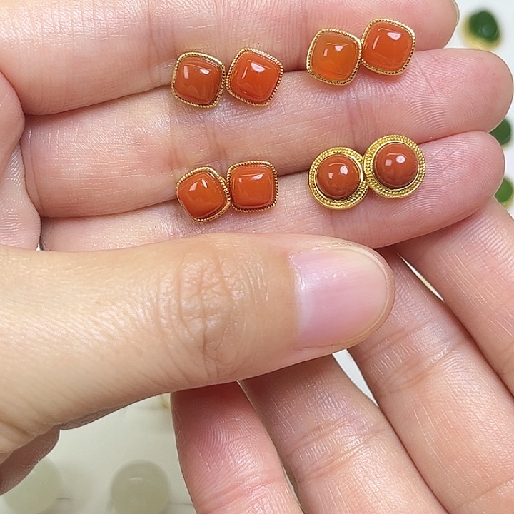 南红玛瑙银S925镶嵌耳饰