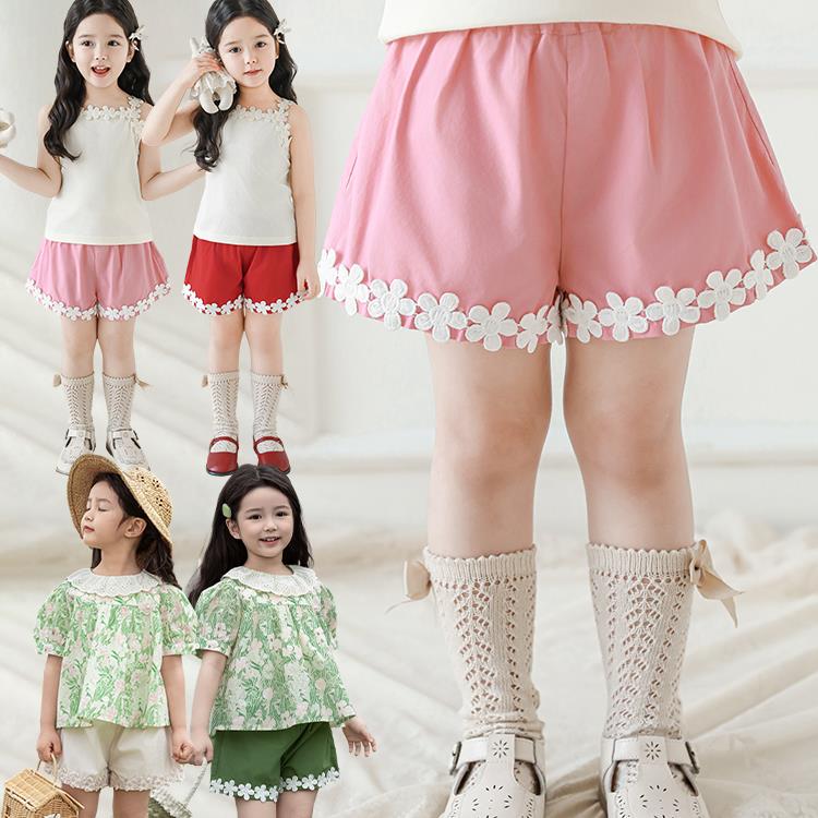 YOEHYAUL/幼悠【满幅铺香】夏伍波下洋气薄款四色蕾丝边短裤ZX0042