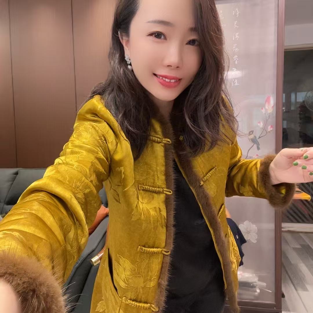 荷塘月色复古中式中长版貂毛棉服