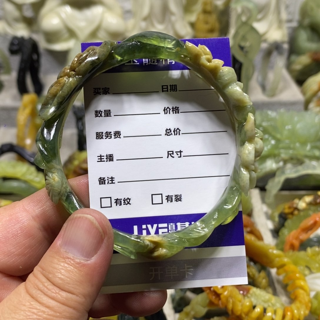 【闪购商品】蛇纹石玉手镯未镶嵌银****桥