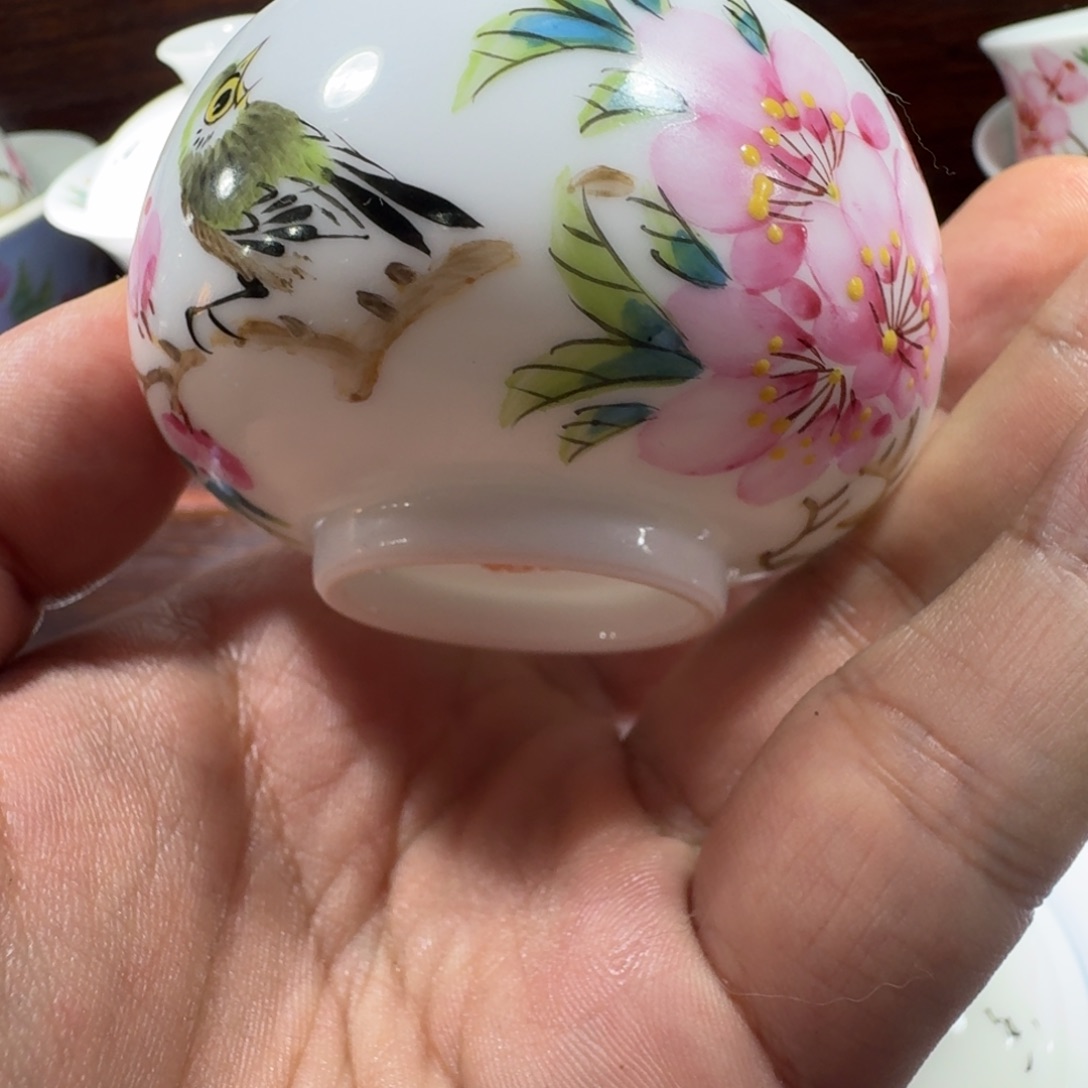 一对老货纯手绘滑石子