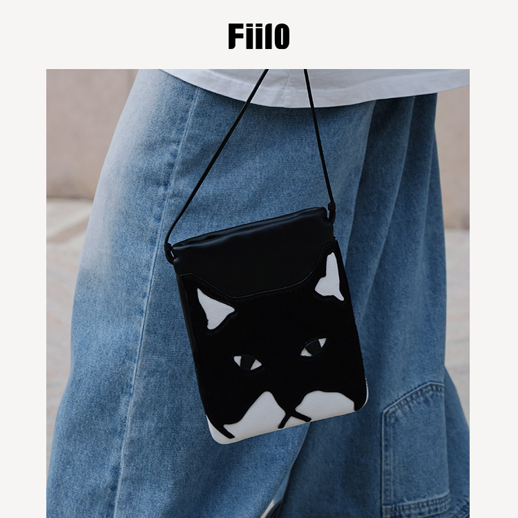 【Fiilo菲洛】C16小众设计猫咪包猫猫头牛皮拼马毛单肩包斜挎包