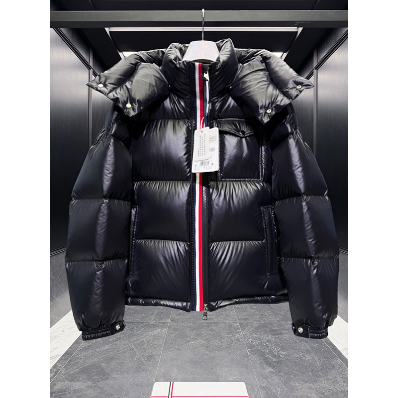 鹅绒服男女短款2025冬季新款双拉链彩虹条加厚保暖黑金羽绒服外套