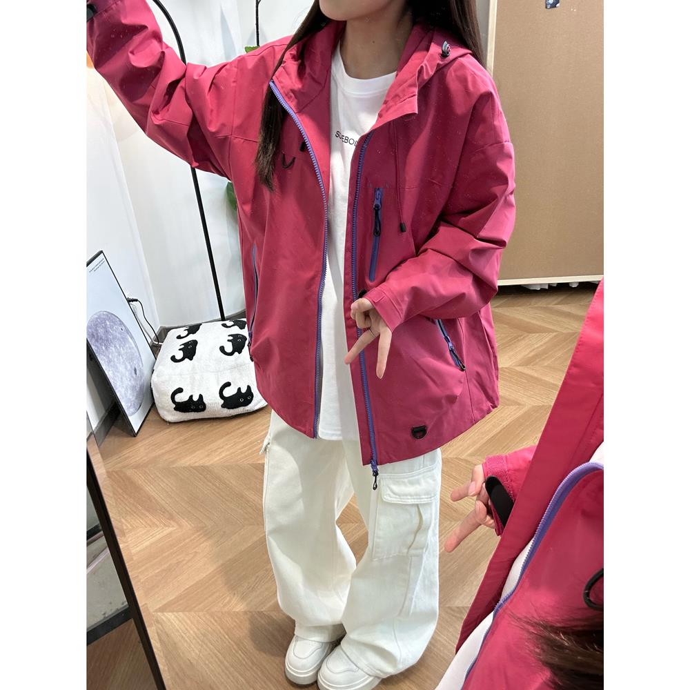 弗洛伊德粉美式机能冲锋衣男女秋季旅游徒步登山服户外防水短夹克
