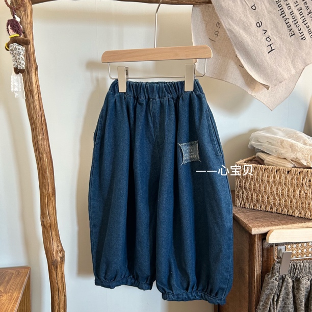 22韩版女童阔腿灯笼牛仔裤