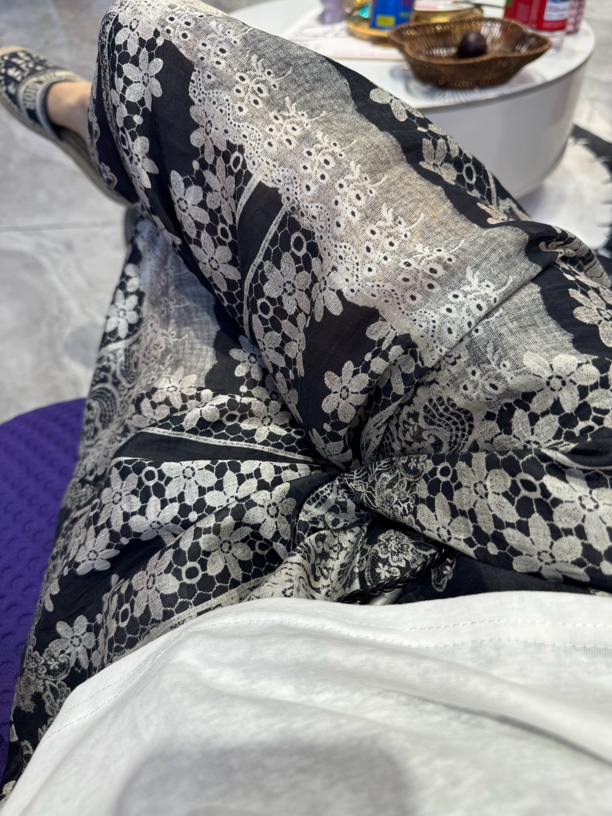 复古印花夏季女款松紧腰显瘦气质百搭直筒阔腿裤