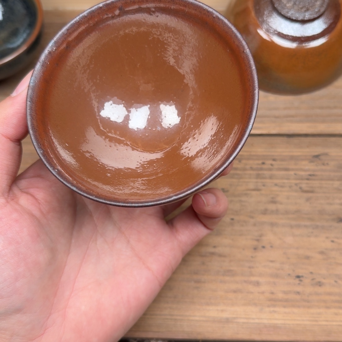 詹成勇纯种纯矿石草木灰釉柿红