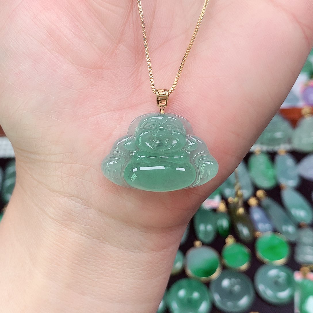 翡翠颈饰18K金镶嵌天然翡翠A货