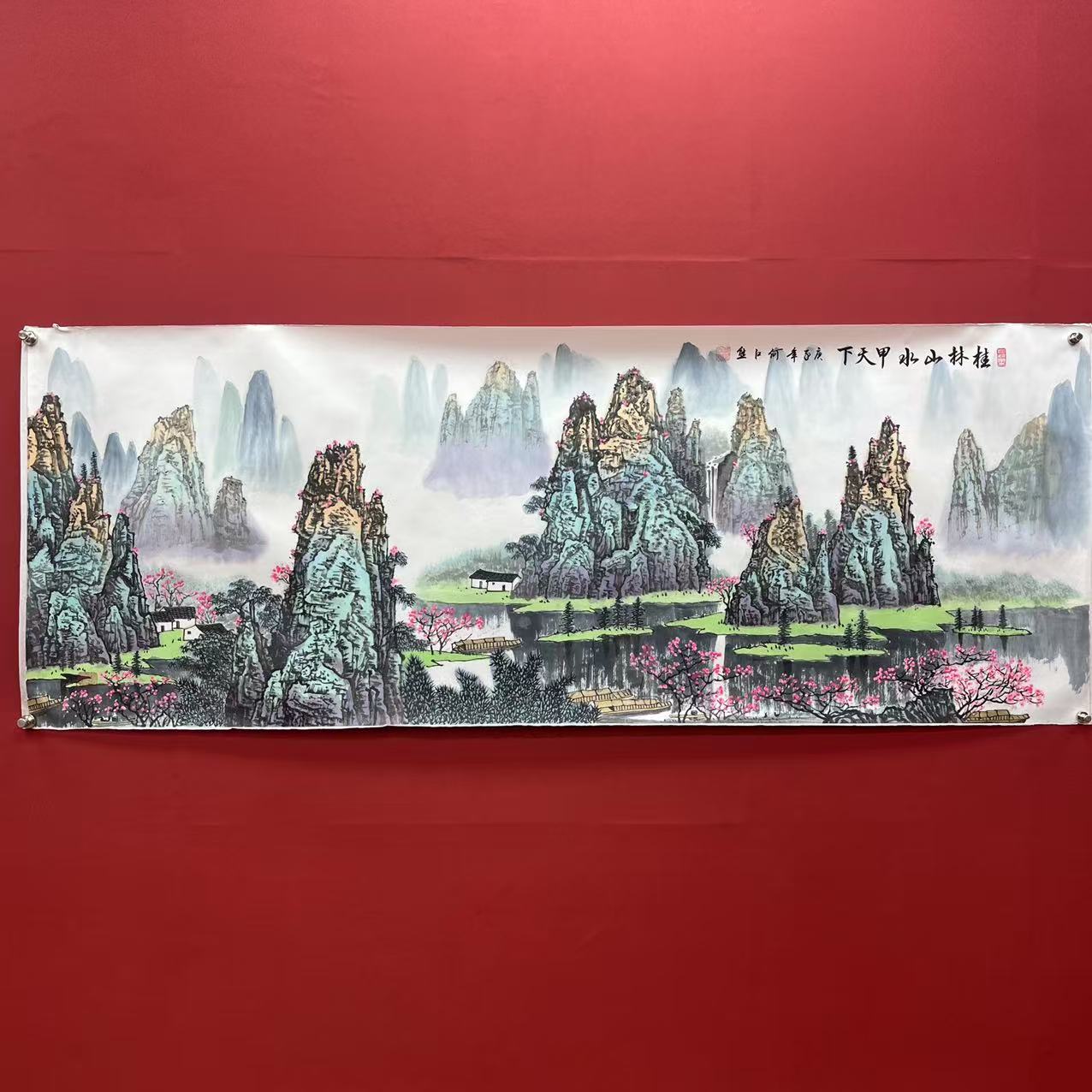 《桂林山水甲天下》六尺何江熊手绘山水国画