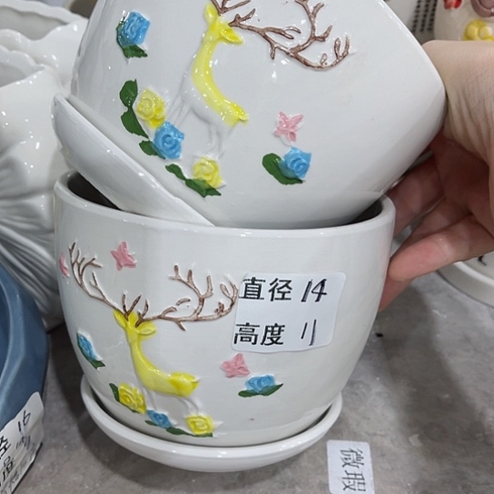 多肉绿植陶瓷花盆9.9包邮，有孔