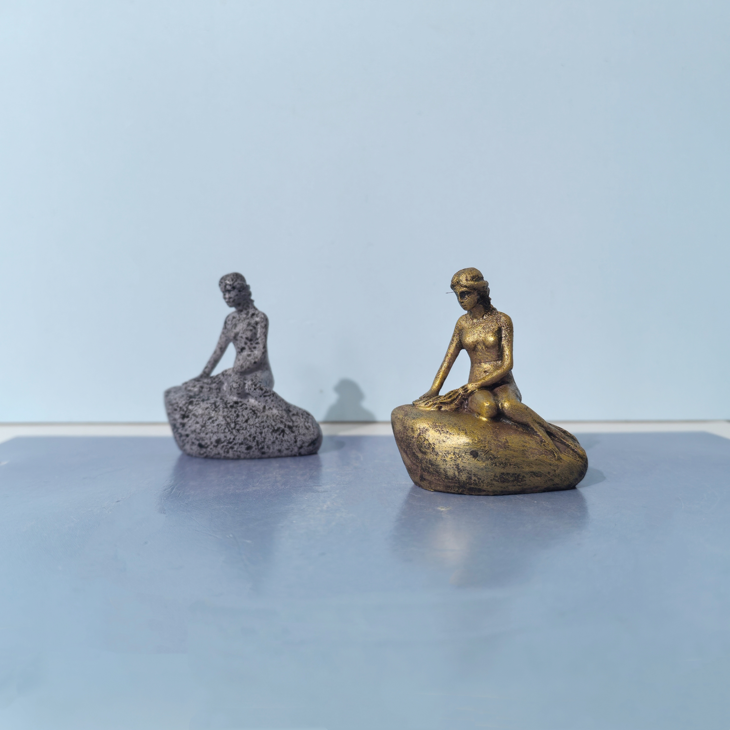 创意微景观造景海的女儿美人鱼摆件雕塑树脂工艺装饰品仿铜大理石