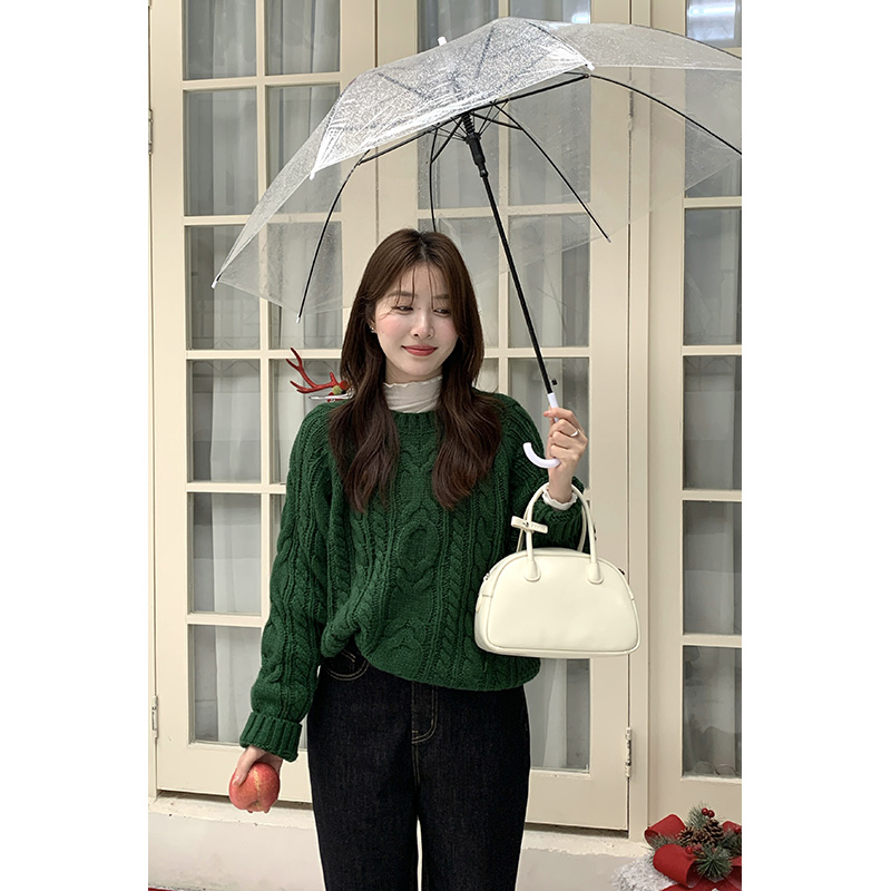 Miao【冬青秘境】韩版秋冬绿色休闲百搭显白宽松慵懒气质针织毛衣