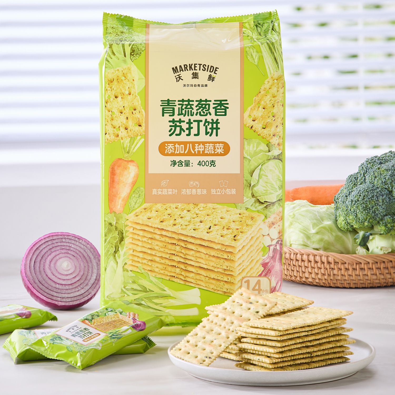 沃尔玛代购沃集鲜青蔬葱香苏打饼400g