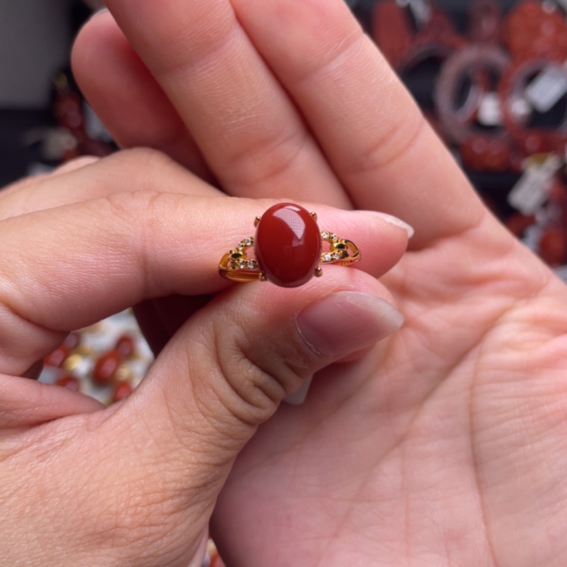 【闪购商品】银S925镶嵌小蛋面戒指南红玛瑙*️**