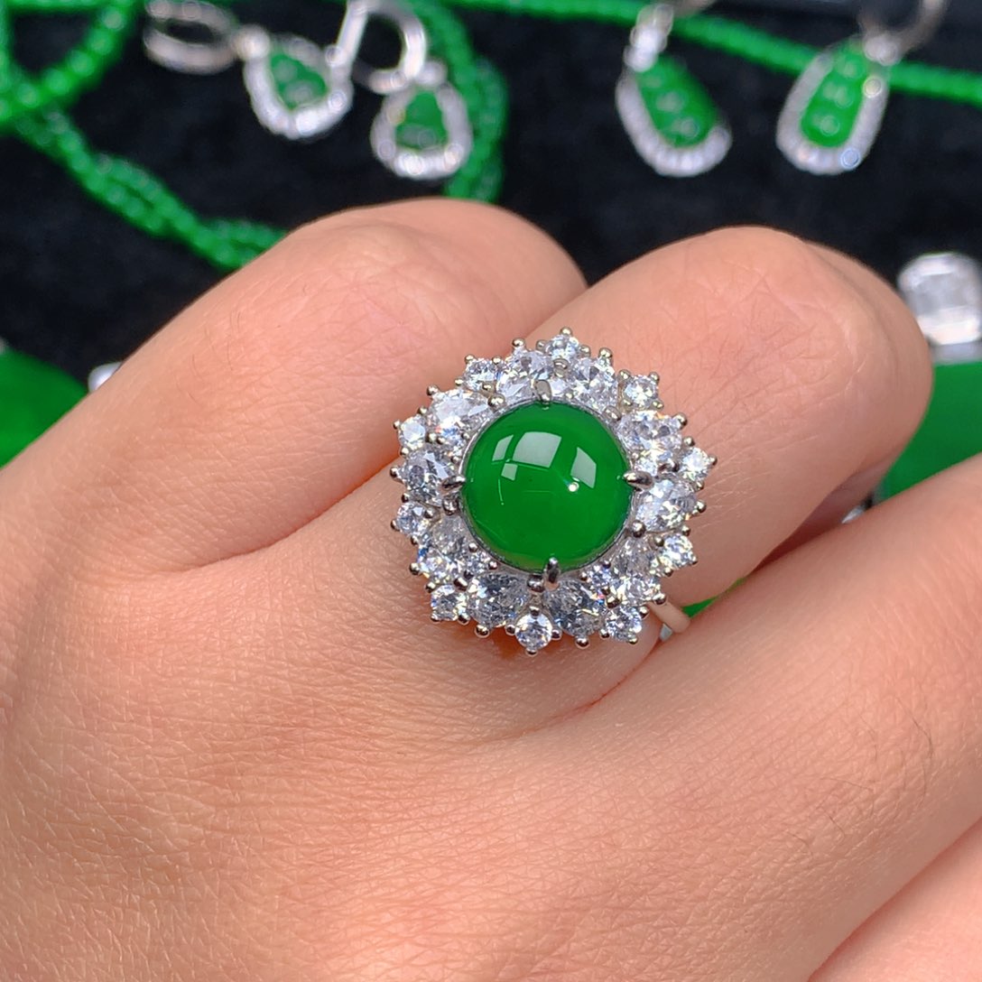 翡翠戒指银S925镶嵌翡翠