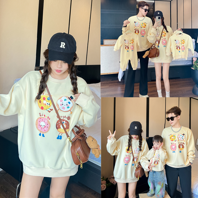 2025亲子装新款一家三口甜甜圈卫衣秋冬装长袖爬服婴儿全家装8107