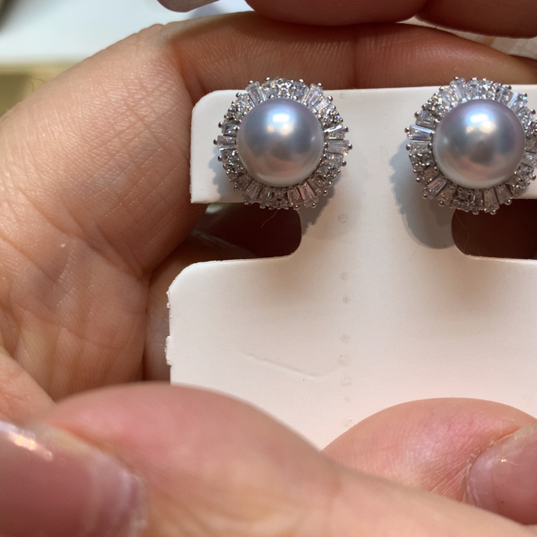 海水珍珠耳饰银S925镶嵌