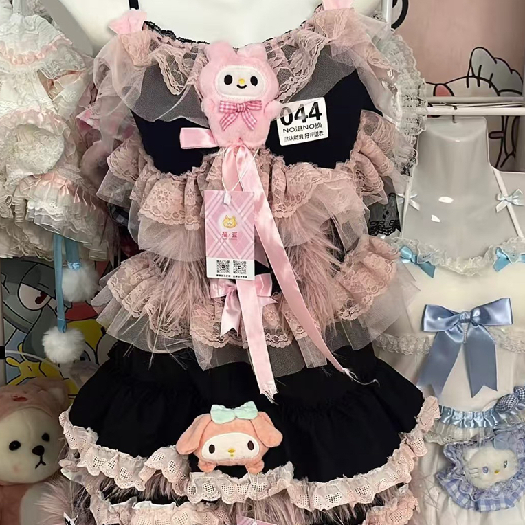原创设计暗黑库洛米洋气甜酷手作蓬蓬裙礼服套装