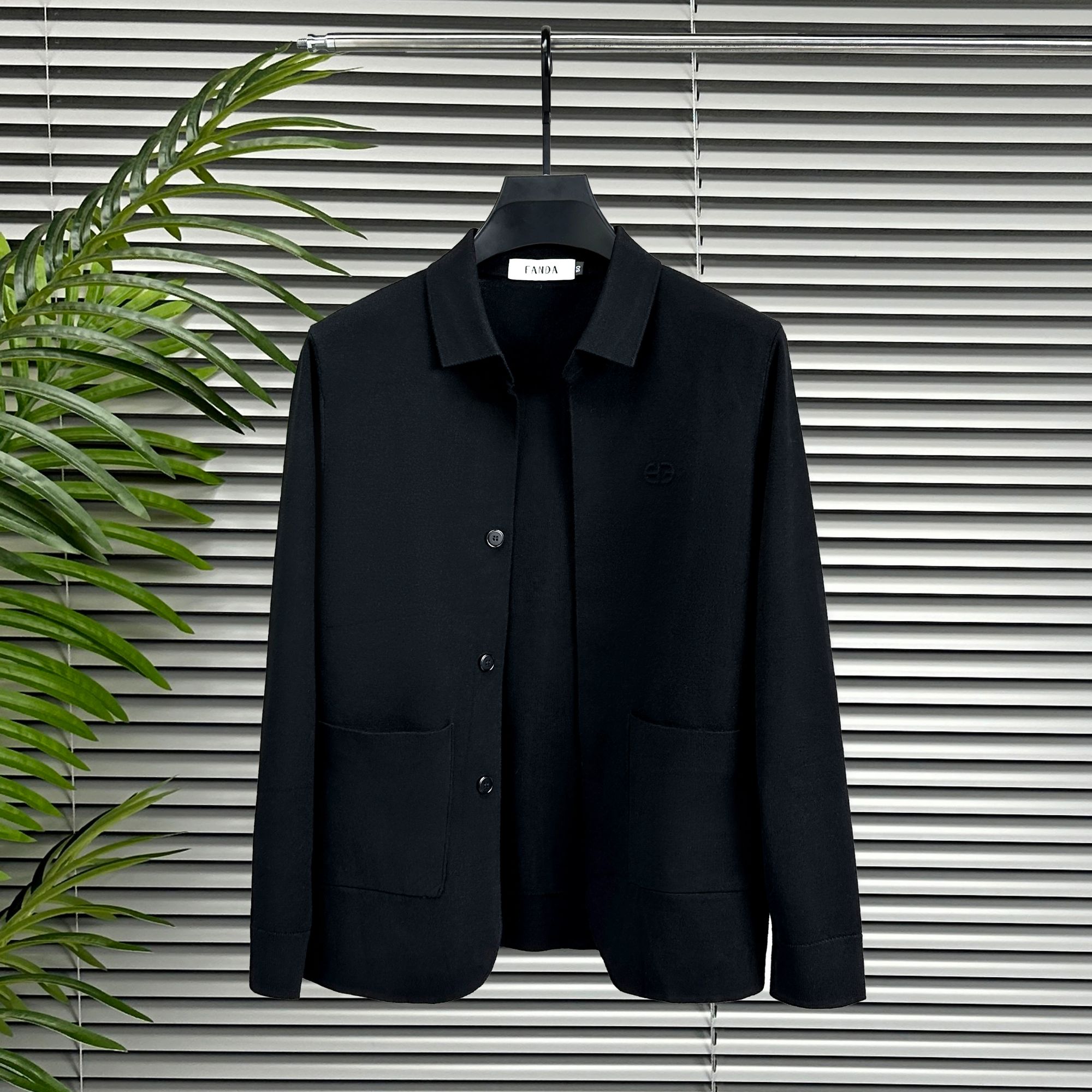 【巴尔赫】2025男士高端轻奢黑色时尚百搭针织开衫翻领夹克外套8235