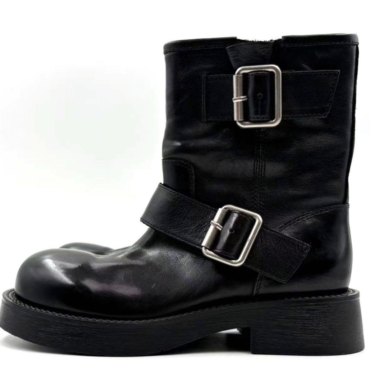 复古骑士靴极简风皮带扣短靴大头靴 87717