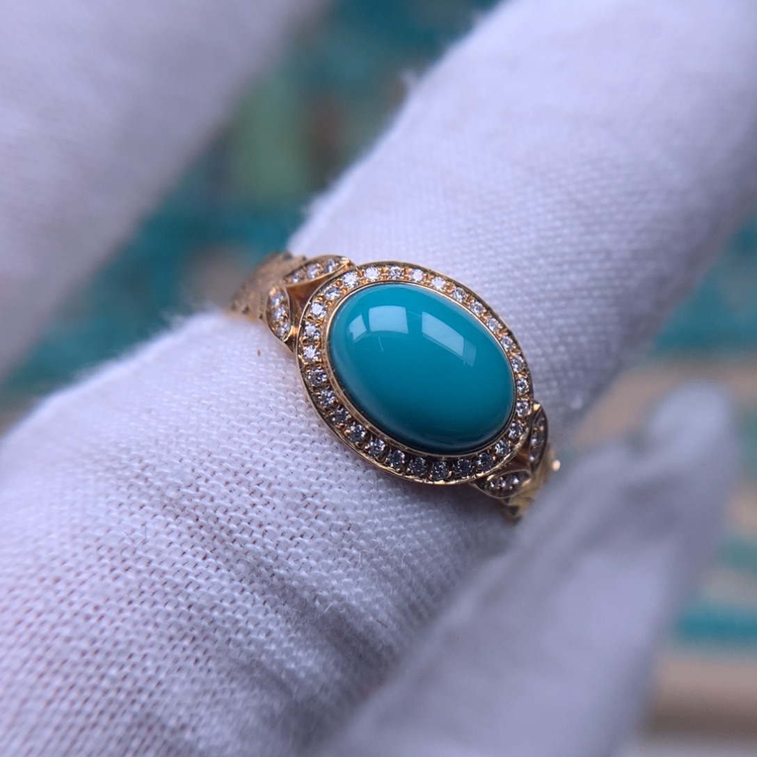 绿松石全品玉化戒指18K金镶嵌