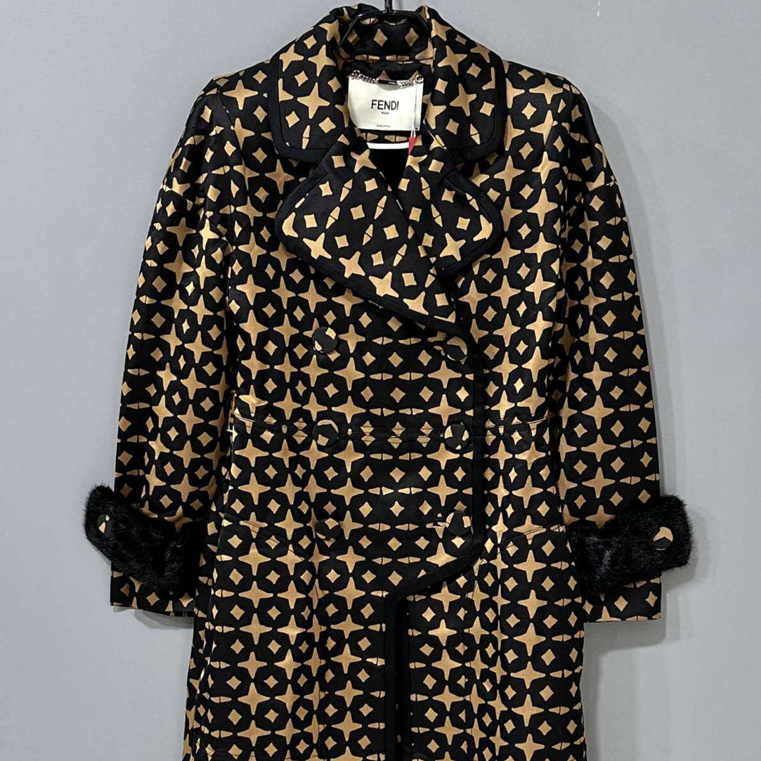 99新 FENDI/芬迪 袖口水貂毛长款大衣/99新/38码/64920